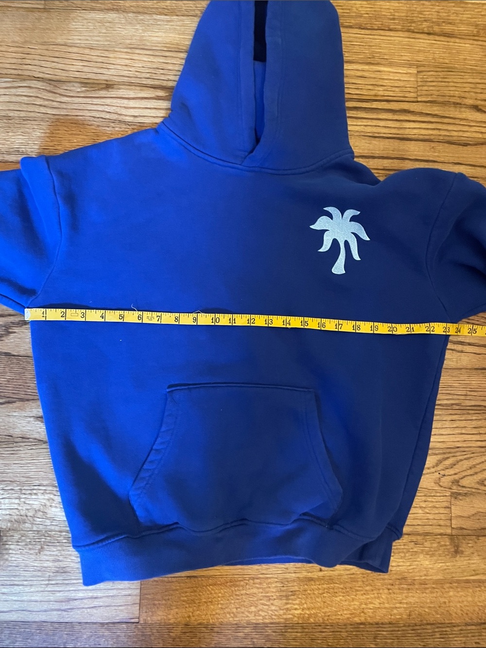 Royal Blue Pink Palm Puff Embroidered Pullover Hoodie SzS - Picture 8 of 9